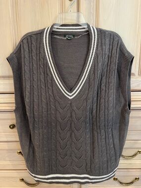 wild fable Gray Knit Vest with White Stripe Trim
